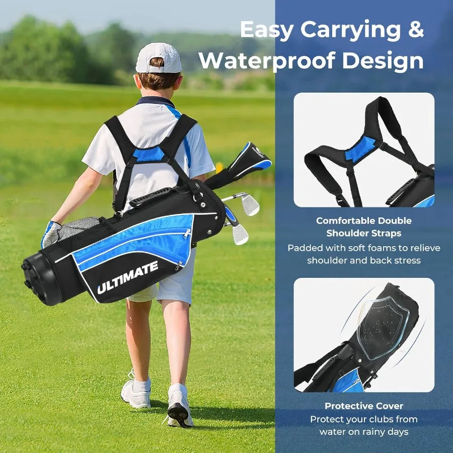 Complete Golf Club Set with Stand Bag for Right-Handed Junior Players Featuring 205cc 3 Fairway Wood 7 and 9 Irons Putter Foame